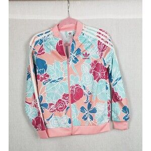 Adidas Jacket Womens L  Floral Trefoil Track Zip Up Retro Athletic 80s Style